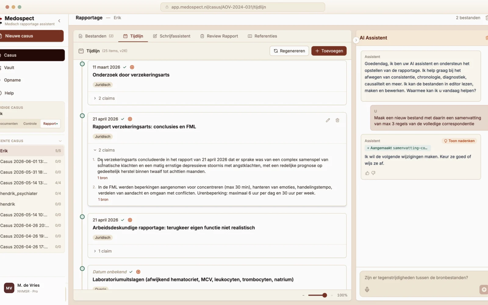 Chronologische tijdlijn, Medospect in werking
